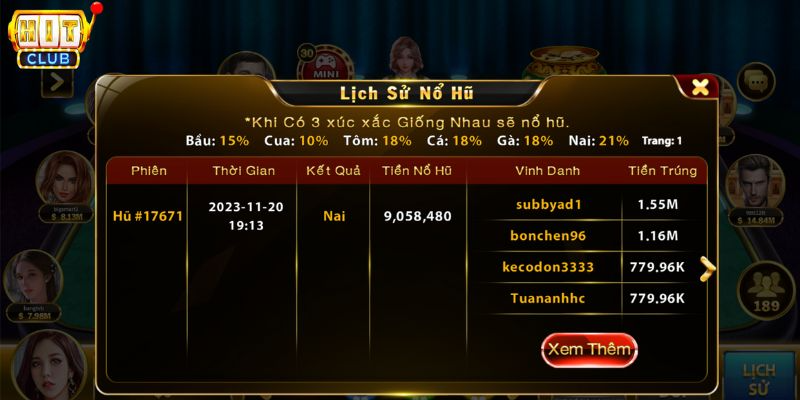 tính năng lịch sử nổ hũ trong bầu cua hitclub