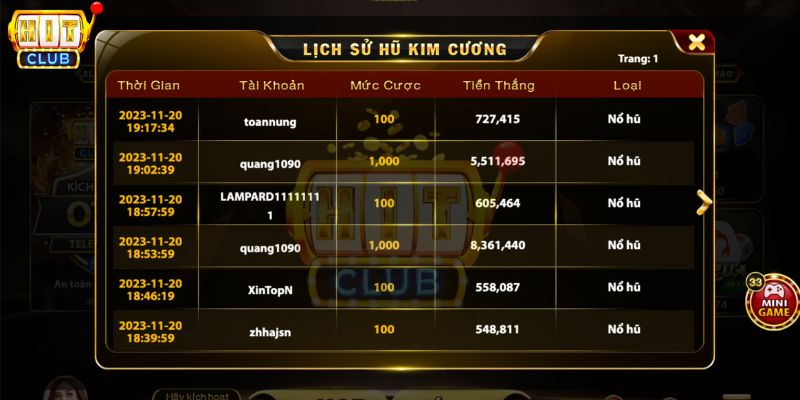 có thể xem tính năng lịch sử hũ kim cương